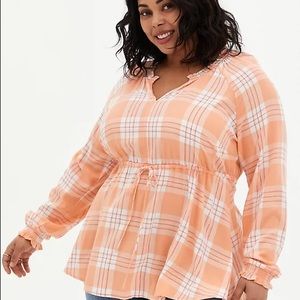 TORRID Size 3 Peach Plaid peasant top